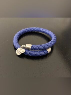 Alex and Ani Bracelet, Braided Leather Wrap, Ultramarine Blue